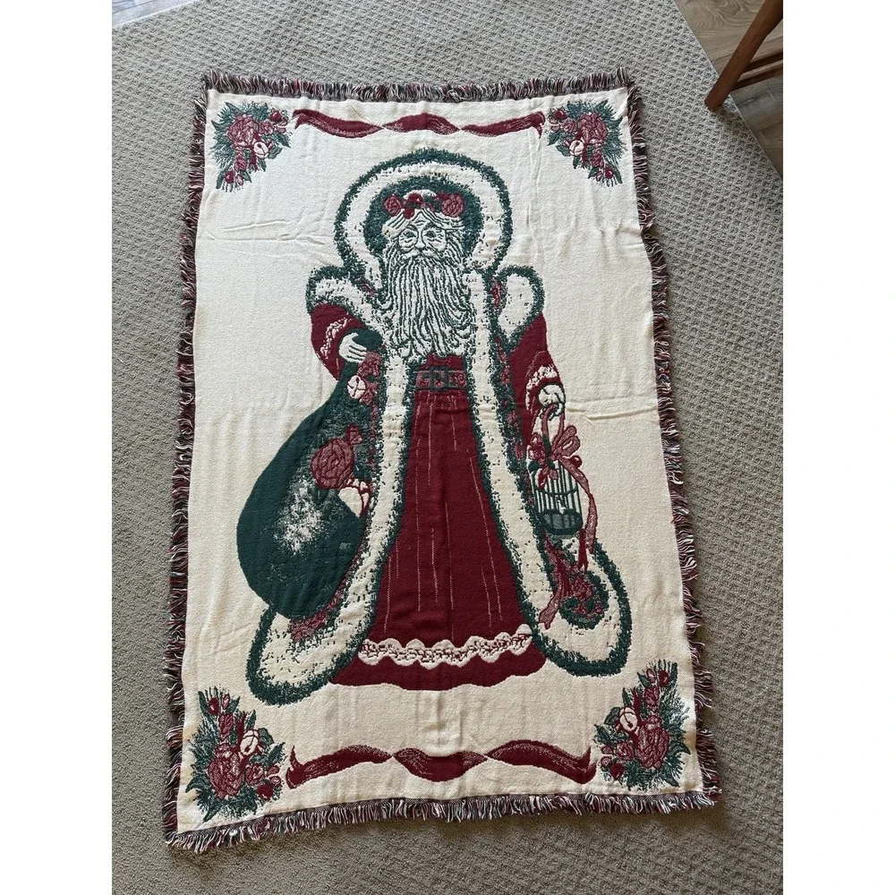 Victorian Santa Claus Tapestry Vintage Double Weave Throw Blanket 41